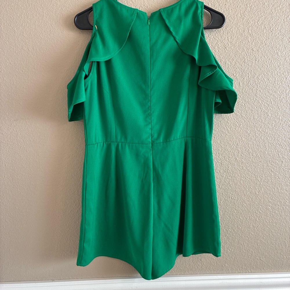 TCEC Green Cold-Shoulder Ruffle Romper - Picture 4 of 5